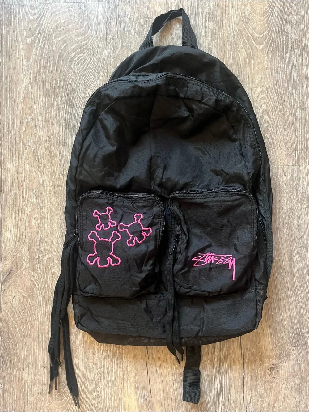 Stussy Black Y2K Skull Vintage Backpack, new with tags